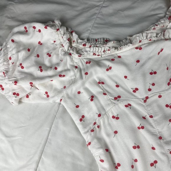 Cherry Print Urban Outfitters Ruched Dress with Puff Sleeve Size 10 - Picture 3 of 5
